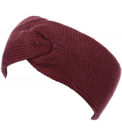 Cold Weather Headbands Women's Winter Chic Solid Knotted Crochet Knit Headband Turban Ear Warmer - Wine - CW18ILUHS36 $11.52