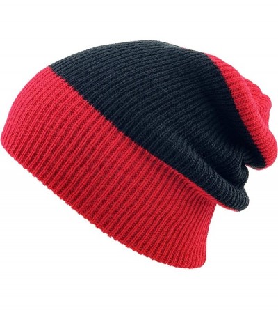Skullies & Beanies Comfortable Soft Slouchy Beanie Collection Winter Ski Baggy Hat Unisex Various Styles - 4.11) Trio Red - C...