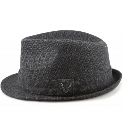 Fedoras Black Horn Unisex Cotton Wool Blend Herringbone Trilby Fedora Hats - Herringbone- Black - C7187LS9S3U $11.96