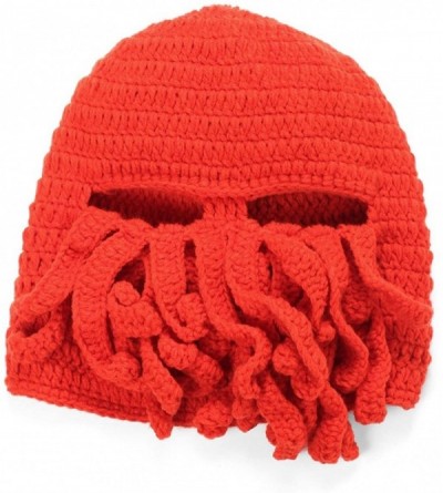 Skullies & Beanies Knit Beard Octopus Hat Mask Beanies Handmade Funny Party Caps with Wig Hair Winter - Octopus - Red ( Adult...