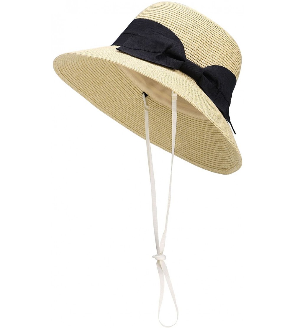 Sun Hats Women's Classic Summer Beach Sun Straw Bucket Hat with Bow - Mix Beige - CU18EMRA3Z6 $14.70