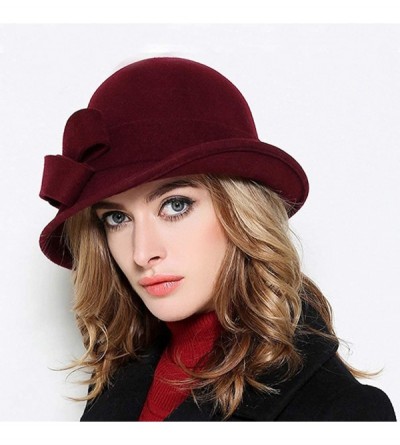 Berets Womens Bowknot 100% Wool Fall Winter Derby Hat Doom Cloche Hat - C-wine Red - CA18LGTUA73 $15.40