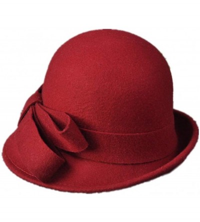 Berets Womens Bowknot 100% Wool Fall Winter Derby Hat Doom Cloche Hat - C-wine Red - CA18LGTUA73 $15.40
