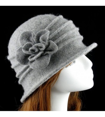 Berets Women 100% Wool Solid Color Round Top Cloche Beret Cap Flower Fedora Hat - 3 Light Grey - CO186WY26NW $15.47