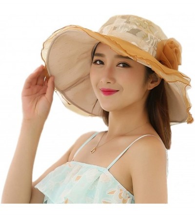 Sun Hats Womens Kentucky Derby Hats Summer Anti-UV Lace Flounce Sun Hats Wide Brim - Coffee - CX12O5LKKYN $40.38