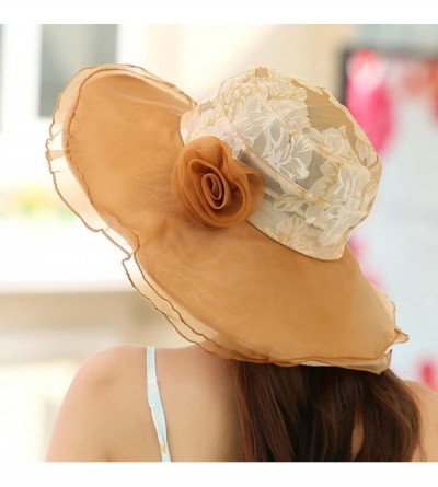 Sun Hats Womens Kentucky Derby Hats Summer Anti-UV Lace Flounce Sun Hats Wide Brim - Coffee - CX12O5LKKYN $40.38