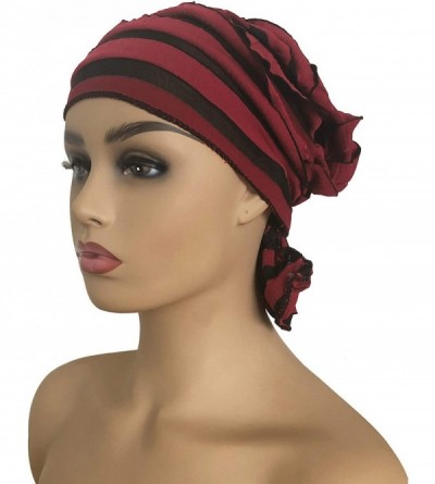 Skullies & Beanies Chemo Cap-Turban Headwear-Multi Function Headwrap and Chemo Hats for Hairloss - Stripes- Wine Red - CH186Z...