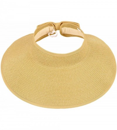 Sun Hats Women's Summer Wide Brim Roll-Up Straw Sun Visor Hat - Beige - CC12NW7KFV6 $13.04