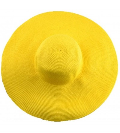 Sun Hats Womens Beach Hat Striped Straw Sun Hat Floppy Big Brim Hat - Yellow - C6184QYHL9H $15.62