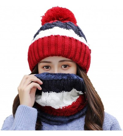 Skullies & Beanies Womens Winter Pompom Slouchy - Red White - CL18AUCLKUX $21.83