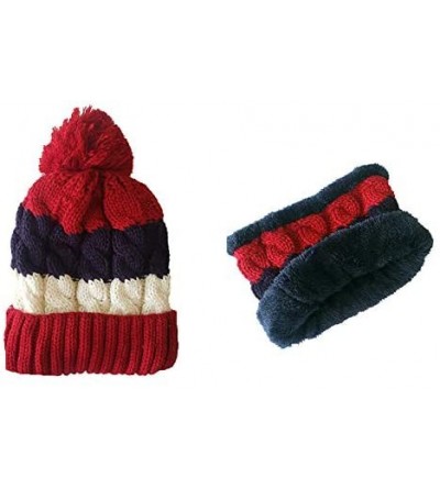 Skullies & Beanies Womens Winter Pompom Slouchy - Red White - CL18AUCLKUX $9.50