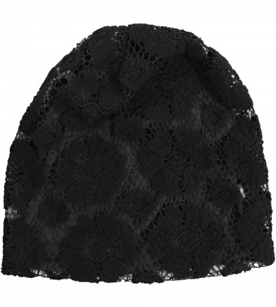 Skullies & Beanies Womens Lace Chemo Beanie Hat Cap Turban for Cancer Patients - Black - CT126OWT3FR $10.81