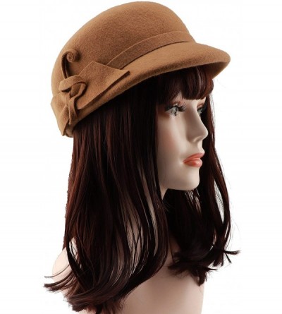 Newsboy Caps Womens Visor Beret Newsboy Cap Wool Felt Cloche Flower Hat Winter Hat for Ladies Girls - Khaki - C118KIC6EYD $15.76