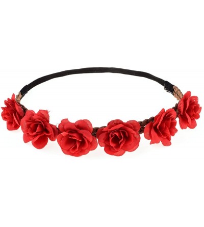 Headbands Rose Flower Wreath Headband Floral Crown Garland Halo for Wedding HH14 - Red - C212IENEMYL $9.31