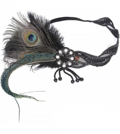 Headbands 1920s Flapper Vintage Peacock Feather Gatsby Beaded Tassel Headpiece - Green - CC18KCNOY9E $8.94