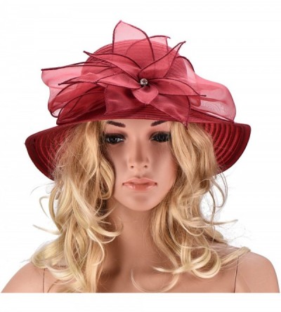 Sun Hats Womens Kentucky Derby Floral Wide Brim Church Dress Sun Hat A323 - Wine - C612JICUVTR $13.73