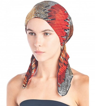 Skullies & Beanies Pre Tied Bandana Turban Chemo Head Scarf Sleep Hair Cover Hat - Red/Brown/Black Abstract - CG187I7AUKS $13.33