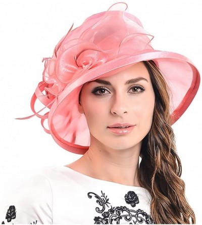 Sun Hats Lady Kentucky Derby Dress Church Wedding Party Hat Drown Brim S043 - Pink - CS12D9O70PX $29.66