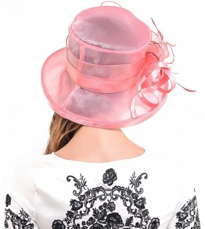 Sun Hats Lady Kentucky Derby Dress Church Wedding Party Hat Drown Brim S043 - Pink - CS12D9O70PX $29.66