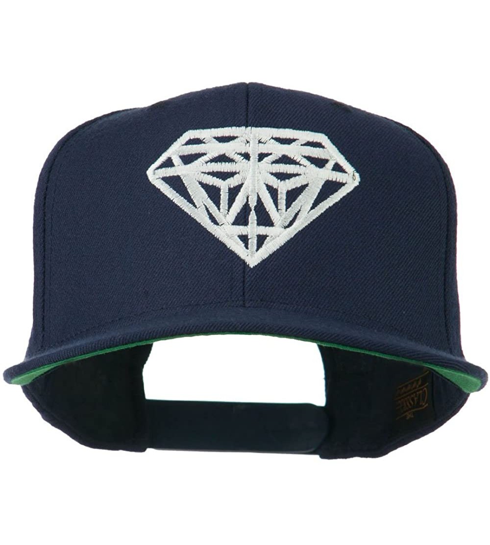 Baseball Caps Big Diamond Embroidered Flat Bill Cap - Navy - CV11KYP3EFV $30.58