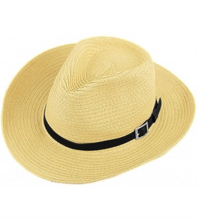 Cowboy Hats Straw Cowboy Hat- Men Women Summer Beach Panama Sun Hats Wide Brim Fedora UPF50+ - Beige - CQ182ZA8UMI $14.81