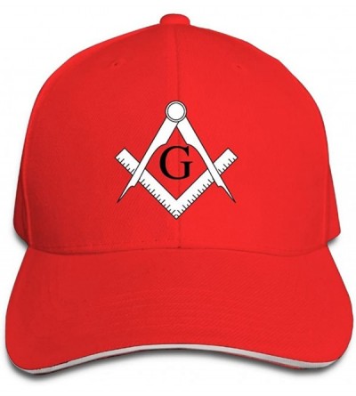 Baseball Caps Sandwich Baseball Cap Unisex Trucker Style Hats Freemason Pattern & Compass - Red - CO18CIE3GNX $11.99