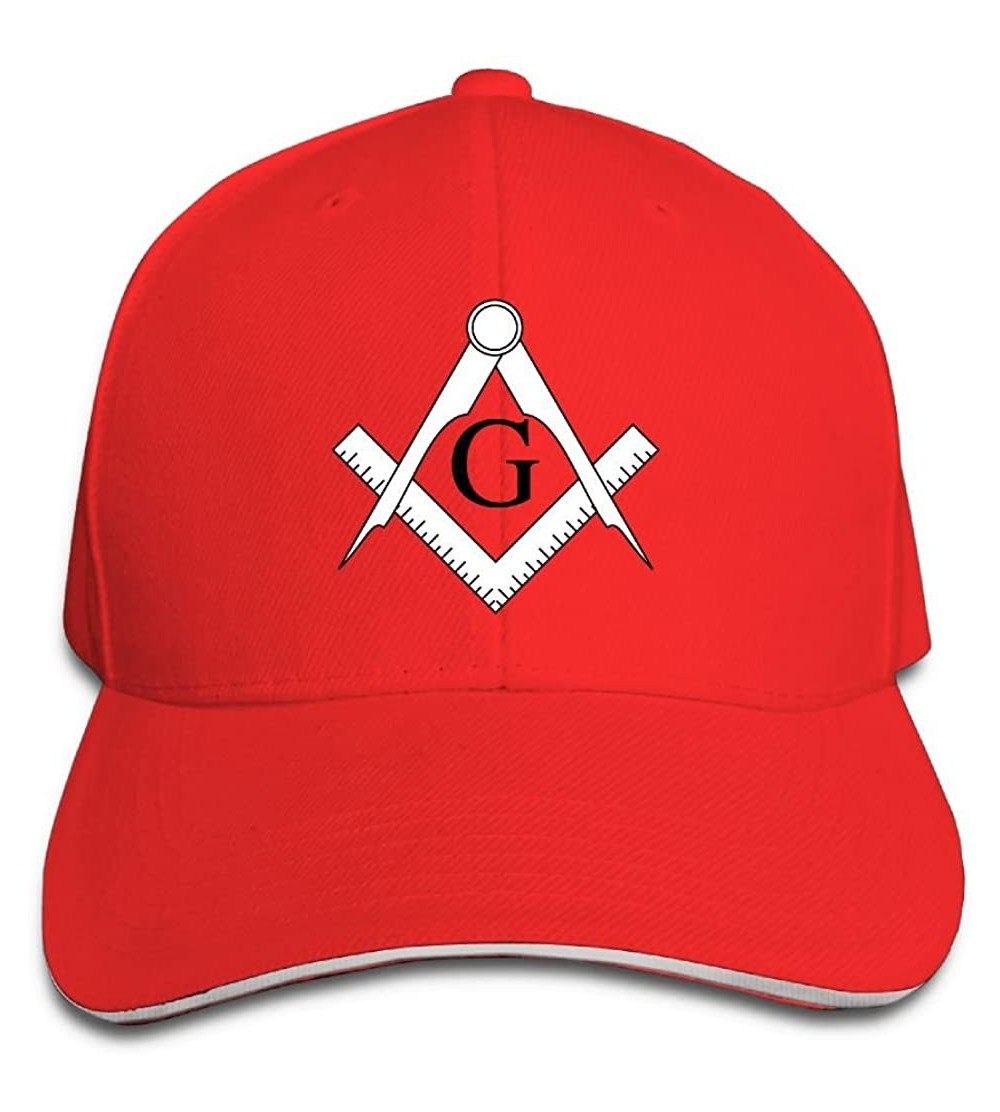 Baseball Caps Sandwich Baseball Cap Unisex Trucker Style Hats Freemason Pattern & Compass - Red - CO18CIE3GNX $11.99