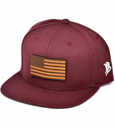 Baseball Caps 'The Old Glory' Leather Patch Classic Snapback Hat - One Size Fits All - Maroon - CN18IGO077U $47.16