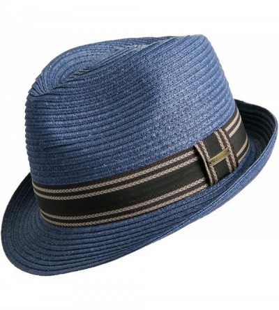 Fedoras Unisex Fedora Straw Sun Hat Paper Summer Short Brim Beach Jazz Cap - Dark Blue - C218064O5SX $55.76