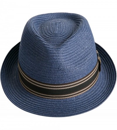 Fedoras Unisex Fedora Straw Sun Hat Paper Summer Short Brim Beach Jazz Cap - Dark Blue - C218064O5SX $52.66