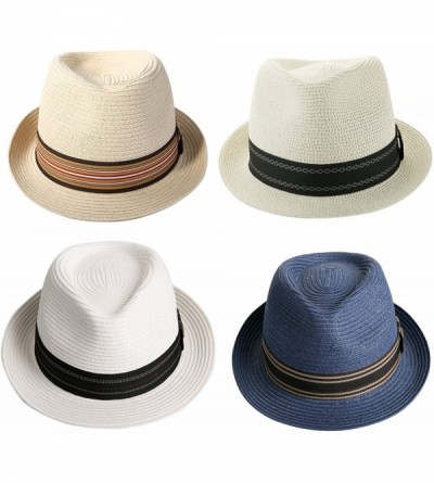 Fedoras Unisex Fedora Straw Sun Hat Paper Summer Short Brim Beach Jazz Cap - Dark Blue - C218064O5SX $24.78