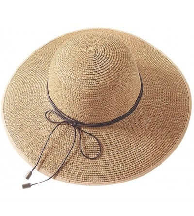 Sun Hats Women Wide Brim Straw Hat Bow Hat Sun Floppy Wide Brim Hats Beach Cap UPF 50+ (Khaki) - Khaki - CG18UGHR96L $15.38