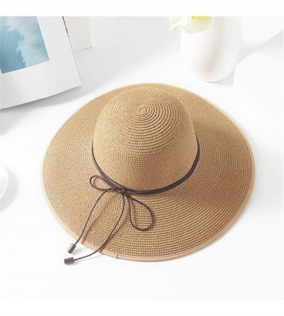 Sun Hats Women Wide Brim Straw Hat Bow Hat Sun Floppy Wide Brim Hats Beach Cap UPF 50+ (Khaki) - Khaki - CG18UGHR96L $15.38