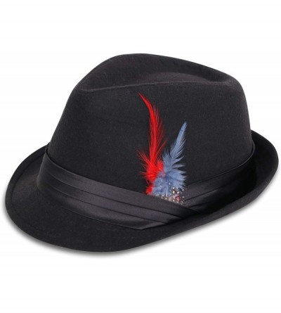 Fedoras Men's Women's Manhattan Structured Gangster Trilby Fedora Hat - P_black/Red - CW11N2MFM7B $30.20