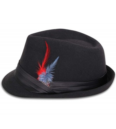 Fedoras Men's Women's Manhattan Structured Gangster Trilby Fedora Hat - P_black/Red - CW11N2MFM7B $14.19