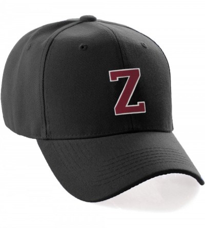 Baseball Caps Classic Baseball Hat Custom A to Z Initial Team Letter- Black Cap White Red - Letter Z - C618IDT6UZU $25.63