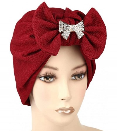 Skullies & Beanies Womens Bowknot Turban Headwear Puggaree - Wine Red6 - CA18H04T9EE $11.24