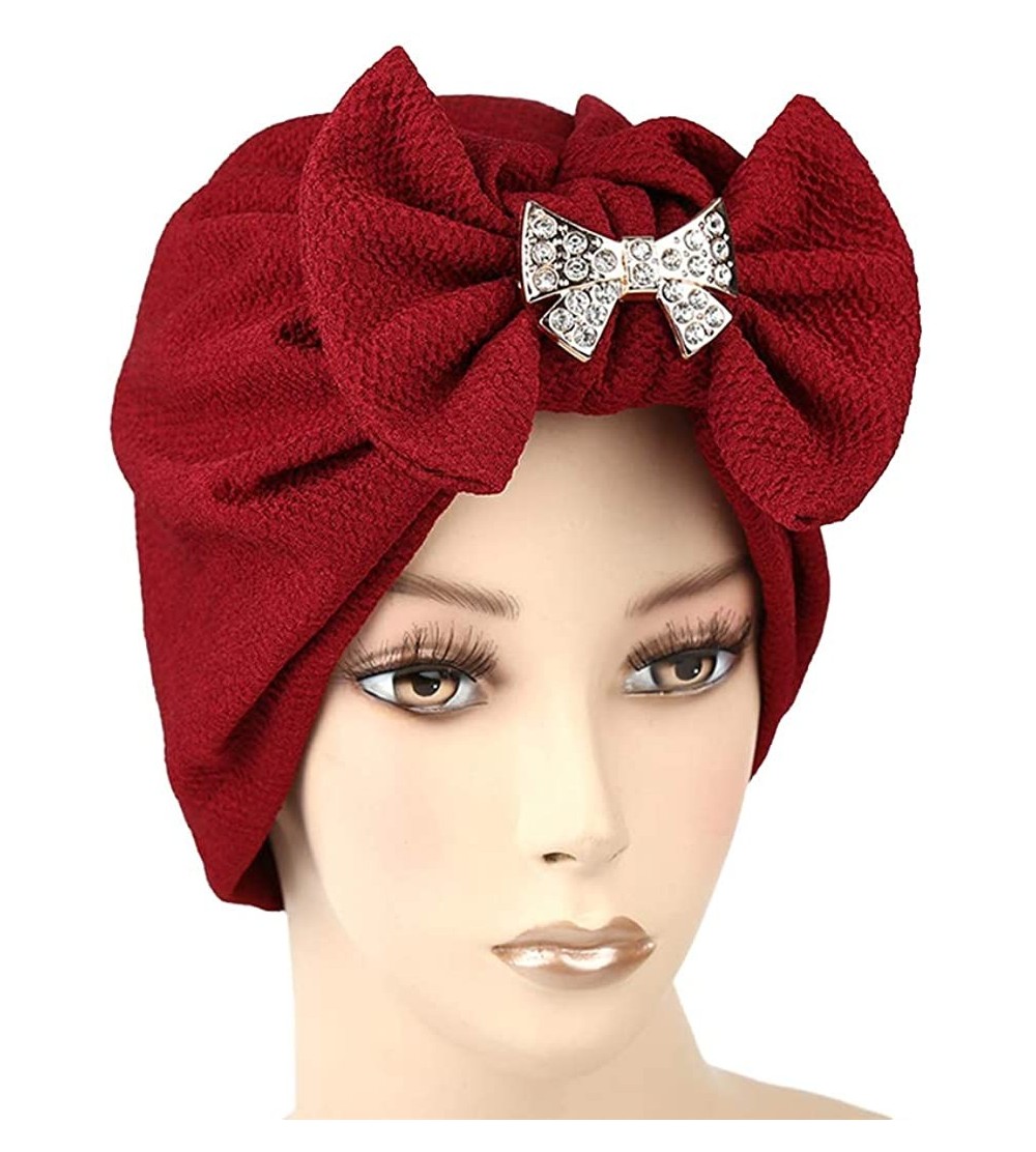 Skullies & Beanies Womens Bowknot Turban Headwear Puggaree - Wine Red6 - CA18H04T9EE $11.24