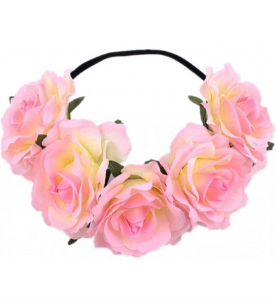 Headbands Love Fairy Bohemia Stretch Rose Flower Headband Floral Crown for Garland Party - Light Pink - CD18HY20L3C $21.97