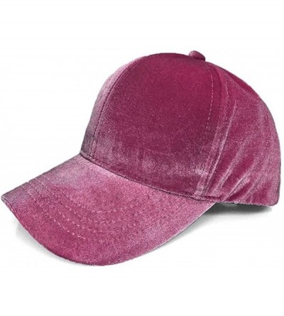 Baseball Caps Women's Soft Velvet Solid Color Baseball Cap Hat - Dark Rose - CO18QXHTCI9 $12.22