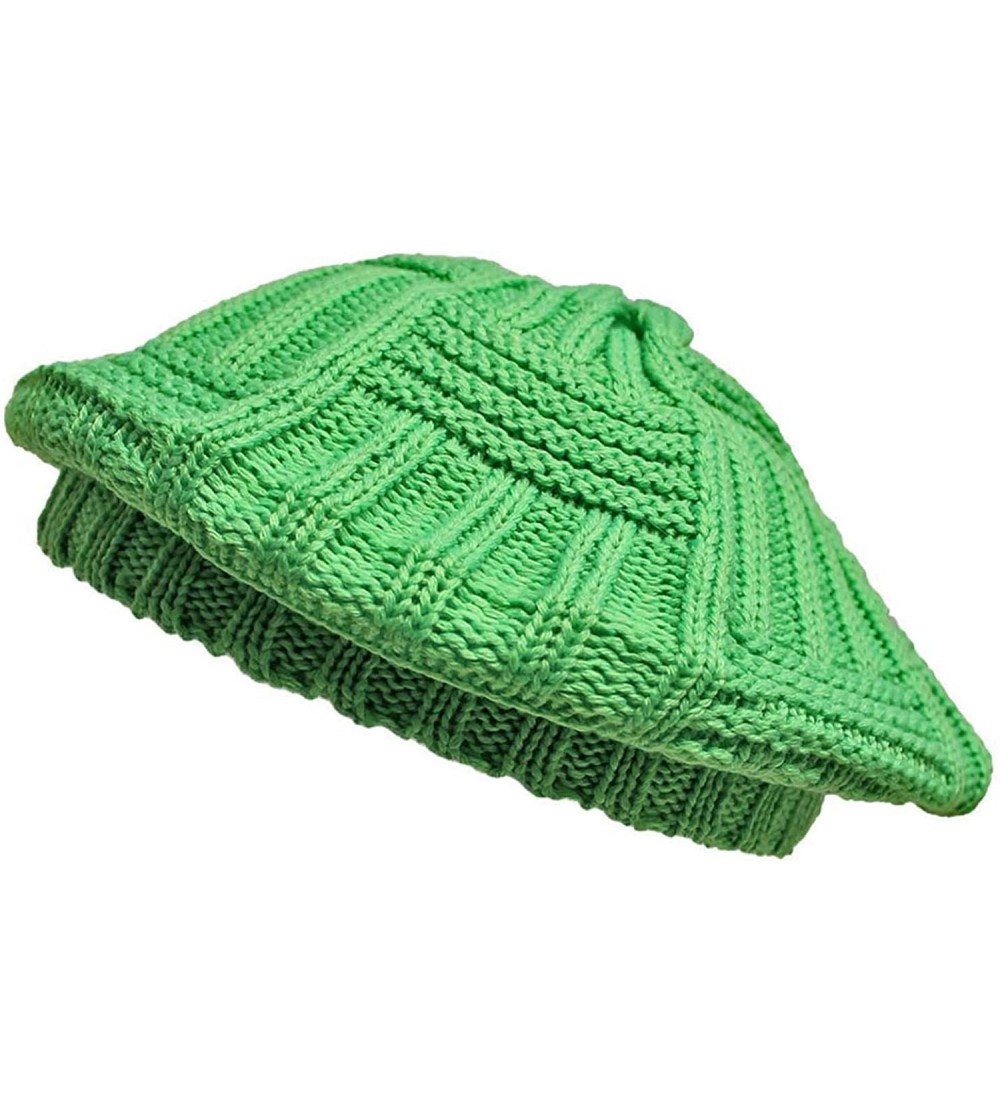 Berets Slouchy Knit Ivy Beret Hat - Green - CH11GQUVAUX $15.00