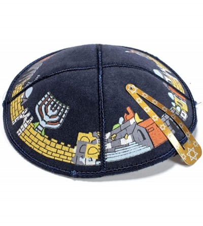 Skullies & Beanies 16 cm Jewish Leather Navy Blue Kipa Kippah Yarmulke Synagogue Jerusalem Design - C718659LSA3 $11.04
