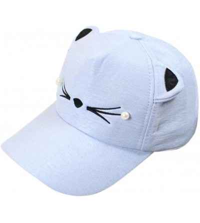 Baseball Caps Women's Girl Baseball Caps-Cute Pearl Cat Ears Visor Cotton Dad Hats Caps - Light Blue - CW18E7I7SR3 $21.32