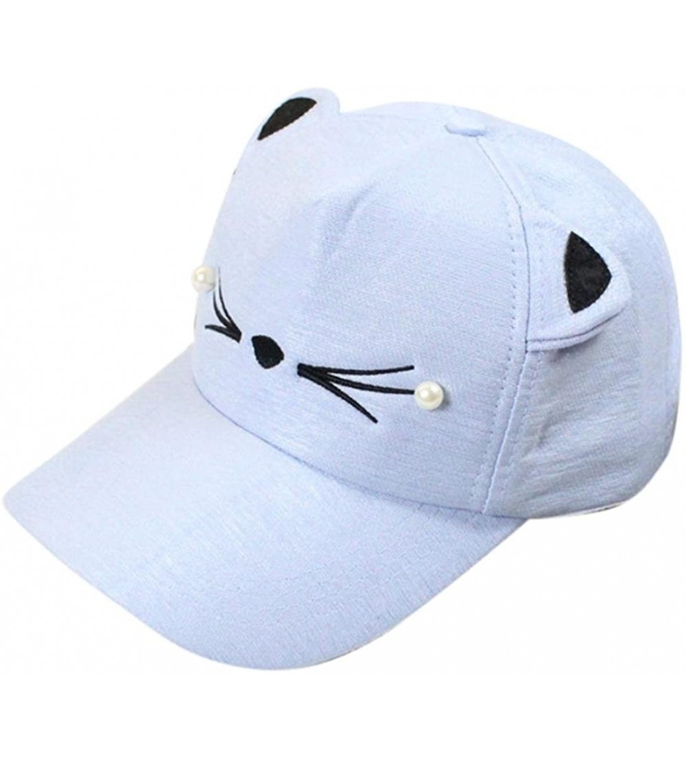 Baseball Caps Women's Girl Baseball Caps-Cute Pearl Cat Ears Visor Cotton Dad Hats Caps - Light Blue - CW18E7I7SR3 $9.92