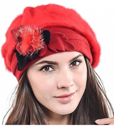 Bucket Hats Women's Elegant Flower Wool Cloche Bucket Ridgy Bowler Hat 09-co20 - Angora Beret-red - CE1205ED5TP $27.33