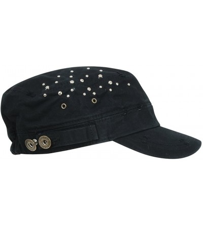 Baseball Caps Distressed Military Silver Round Studs Cadet Cap Flex-fit Army Style Hat - Black - CA11ENSKUCP $30.60