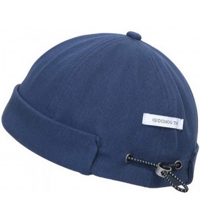 Skullies & Beanies Unisex Beanie Cotton Docker Brimless Hat Rolled Cuff Harbour Hat with Drawstring - Blue - CO193W29YIY $15.94