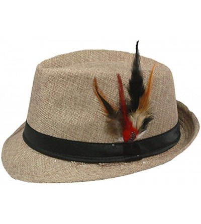 Fedoras Fedora Hat with Feathers Gatsby Holiday Octoberfast Bavarian Alpine Trlbe Dress Up Hats - Khaki - CP12BWNOEJD $27.45