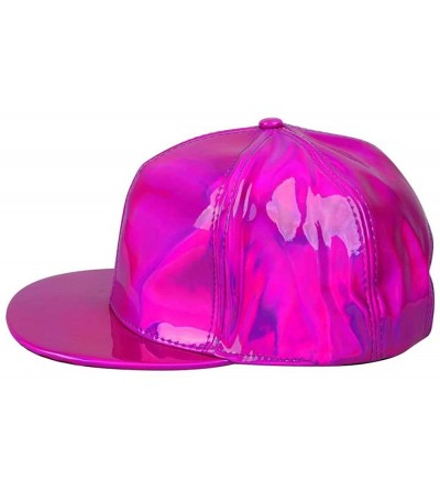 Baseball Caps Shiny Holographic Baseball Cap Laser Leather Rainbow Reflective Glossy Snapback Hats - Rose Red - CS18AUHQZYU $...
