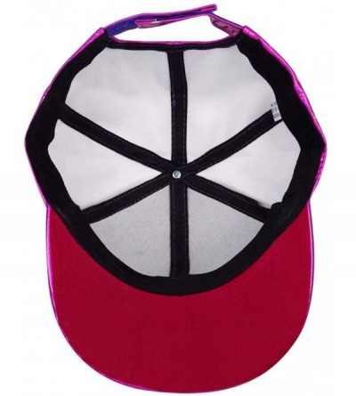 Baseball Caps Shiny Holographic Baseball Cap Laser Leather Rainbow Reflective Glossy Snapback Hats - Rose Red - CS18AUHQZYU $...